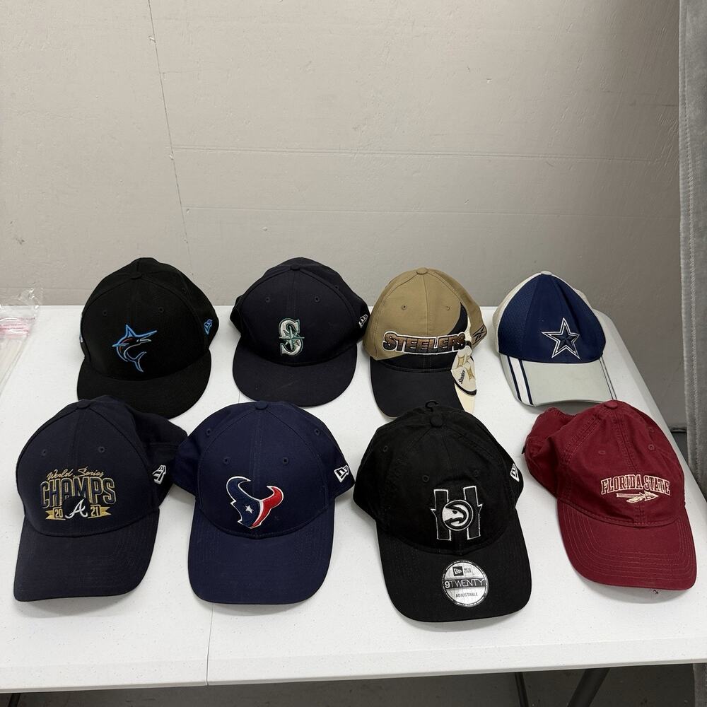 Lot of 8 Sports Hats Caps New Era Reebok NFL MLB NBA College Mix Sizes